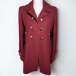 Via Wool Blend Double Breasted Coat Women Burgundy Wine Size Small
